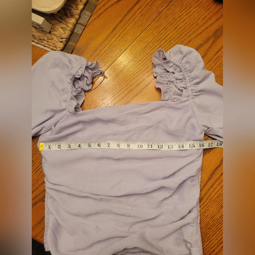 ASTR The Label Puff Sleeve Square Neck Top Pale Purple Size Large
